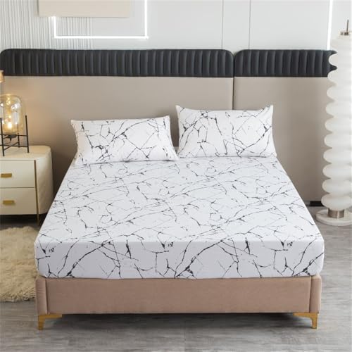 Surwin Bunter Stil Spannbettlaken Rutschfestem Spannbetttücher Elastisch Bettlaken, 25cm Steghöhe, Weiche Spannbetttuch Mikrofaser Spannleintuch (200x200+25cm,Weiß) von Surwin