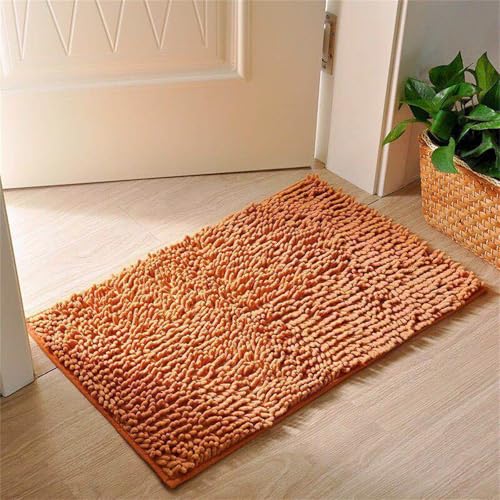 Surwin Chenille Badematte rutschfest Badteppich, Anmut Volltonfarbe Weich Flauschig Badezimmermatten Badezimmerteppich Saugfähig Waschbar Badvorleger Fußmatte für Badezimmer (Camel,50x80cm) von Surwin