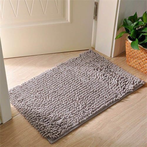 Surwin Chenille Badematte rutschfest Badteppich, Anmut Volltonfarbe Weich Flauschig Badezimmermatten Badezimmerteppich Saugfähig Waschbar Badvorleger Fußmatte für Badezimmer (Grau,70x140cm) von Surwin