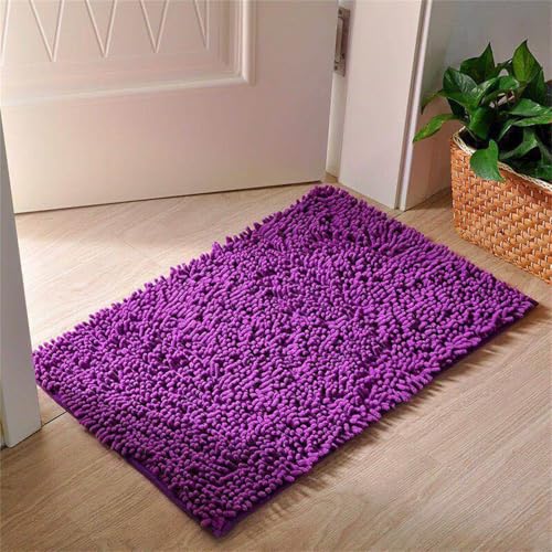 Surwin Chenille Badematte rutschfest Badteppich, Anmut Volltonfarbe Weich Flauschig Badezimmermatten Badezimmerteppich Saugfähig Waschbar Badvorleger Fußmatte für Badezimmer (Lavendel,70x140cm) von Surwin