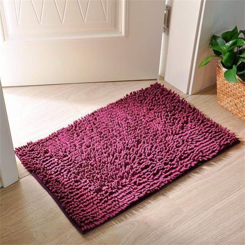 Surwin Chenille Badematte rutschfest Badteppich, Anmut Volltonfarbe Weich Flauschig Badezimmermatten Badezimmerteppich Saugfähig Waschbar Badvorleger Fußmatte für Badezimmer (Lila,70x140cm) von Surwin