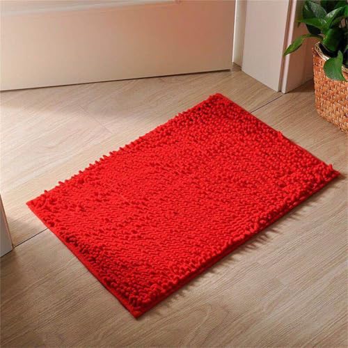 Surwin Chenille Badematte rutschfest Badteppich, Anmut Volltonfarbe Weich Flauschig Badezimmermatten Badezimmerteppich Saugfähig Waschbar Badvorleger Fußmatte für Badezimmer (Rot,70x140cm) von Surwin