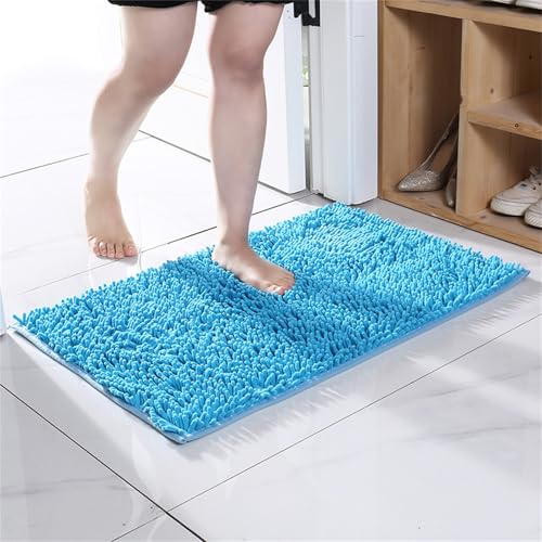 Surwin Chenille Badematte rutschfest Badteppich, Chenille Weich Flauschig Badezimmermatten Badezimmerteppich Saugfähig Waschbar Badvorleger Fußmatte für Badezimmer Toilette (Blau,40x60cm) von Surwin