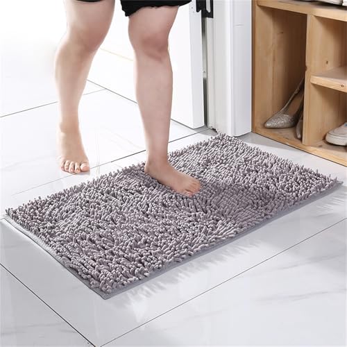 Surwin Chenille Badematte rutschfest Badteppich, Chenille Weich Flauschig Badezimmermatten Badezimmerteppich Saugfähig Waschbar Badvorleger Fußmatte für Badezimmer Toilette (Grau,60x90cm) von Surwin