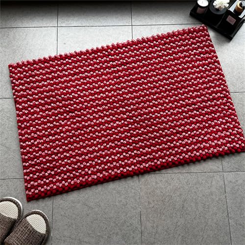 Surwin Chenille Badematte rutschfest Badteppich, Klassische Zweifarbigkeit Weich Flauschig Badezimmermatten Badezimmerteppich Saugfähig Waschbar Badvorleger Badezimmer Fußmatte (Rot,50x80cm) von Surwin