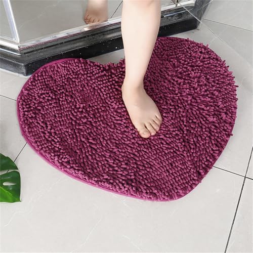 Surwin Chenille Badematte rutschfest Badteppich, Mehrfarbige Herzform Weich Flauschig Badezimmermatten Badezimmerteppich Saugfähig Waschbar Badvorleger Fußmatte für Badezimmer (Lila,40x50cm) von Surwin