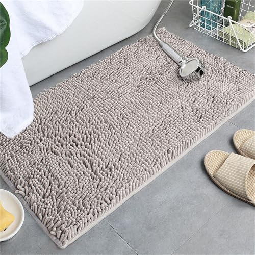 Surwin Chenille Badematte rutschfest Badteppich, Modische Volltonfarbe Weich Flauschig Badezimmermatten Badezimmerteppich Saugfähig Waschbar Badvorleger Fußmatte für Toilette (Grau,50x80cm) von Surwin