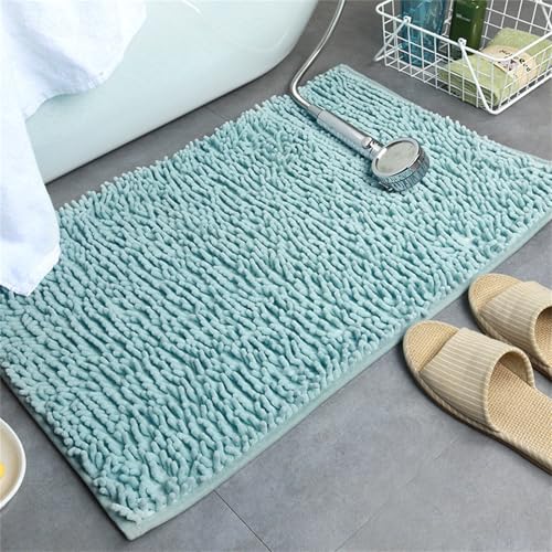 Surwin Chenille Badematte rutschfest Badteppich, Modische Volltonfarbe Weich Flauschig Badezimmermatten Badezimmerteppich Saugfähig Waschbar Badvorleger Fußmatte für Toilette (Grün,50x80cm) von Surwin