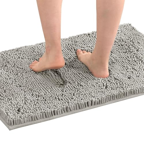 Surwin Chenille Badematte rutschfest Badteppich, Weich Flauschig Chenille Badezimmermatten Einfachheit Badezimmerteppich Saugfähig Waschbar Badvorleger Fußmatte für Badezimmer (Anthrazit,40x60cm) von Surwin