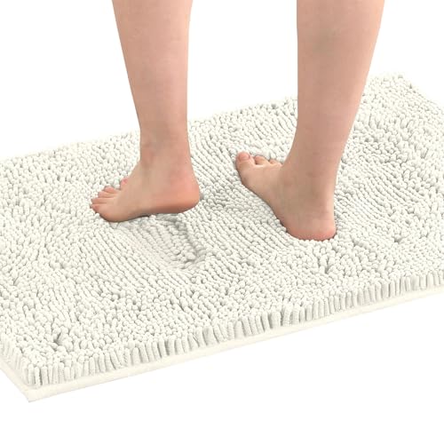 Surwin Chenille Badematte rutschfest Badteppich, Weich Flauschig Chenille Badezimmermatten Einfachheit Badezimmerteppich Saugfähig Waschbar Badvorleger Fußmatte für Badezimmer (Beige,60x90cm) von Surwin