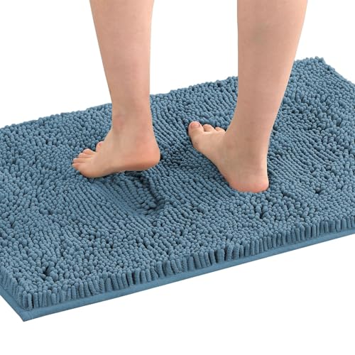 Surwin Chenille Badematte rutschfest Badteppich, Weich Flauschig Chenille Badezimmermatten Einfachheit Badezimmerteppich Saugfähig Waschbar Badvorleger Fußmatte für Badezimmer (Blau,60x90cm) von Surwin