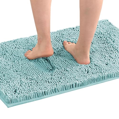 Surwin Chenille Badematte rutschfest Badteppich, Weich Flauschig Chenille Badezimmermatten Einfachheit Badezimmerteppich Saugfähig Waschbar Badvorleger Fußmatte für Badezimmer (Hellblau,60x120cm) von Surwin