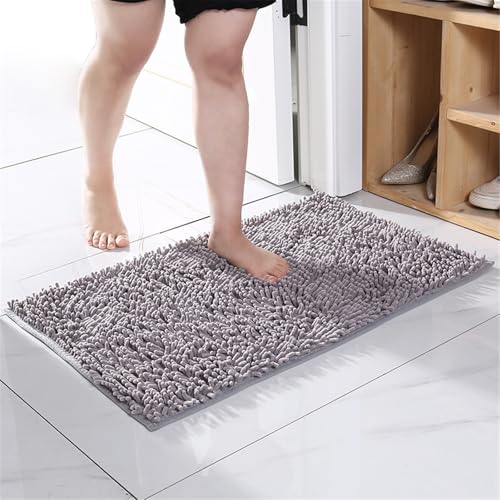 Surwin Chenille Badematte rutschfest Badteppich Chenille Weich Flauschig Badezimmermatten Badezimmerteppich Saugfähig Waschbar Badvorleger Fußmatte für Badezimmer Toilette (Dunkelgrau,60x90cm) von Surwin