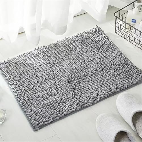 Surwin Chenille Badematte rutschfest Badteppich Chenille Weich Flauschig Badezimmermatten Badezimmerteppich Saugfähig Waschbar Badvorleger Fußmatte für Badezimmer Toilette (Hellgrau,50x80cm) von Surwin