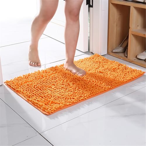 Surwin Chenille Badematte rutschfest Badteppich Chenille Weich Flauschig Badezimmermatten Badezimmerteppich Saugfähig Waschbar Badvorleger Fußmatte für Badezimmer Toilette (Orange,70x140cm) von Surwin