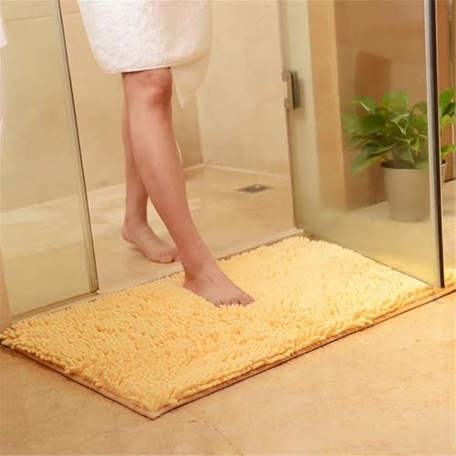 Surwin Chenille Badematte rutschfest Chenille Badteppich Weich Flauschig Badezimmermatten Badezimmerteppich Saugfähig Waschbar Badvorleger Fußmatte für Küche Toilette Badezimmer (Gelb,80x120cm) von Surwin