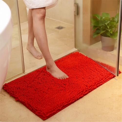 Surwin Chenille Badematte rutschfest Chenille Badteppich Weich Flauschig Badezimmermatten Badezimmerteppich Saugfähig Waschbar Badvorleger Fußmatte für Küche Toilette Badezimmer (Rot,80x120cm) von Surwin