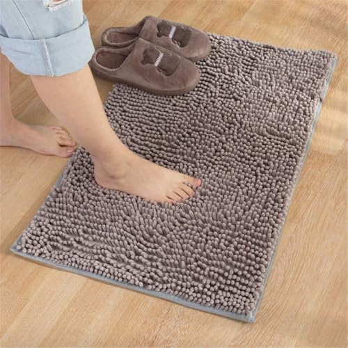 Surwin Chenille Badematte rutschfest Einfacher Chenille Badteppich Weich Flauschig Badezimmermatten Badezimmerteppich Saugfähig Waschbar Badvorleger Fußmatte für Toilette (Grau,45x70cm) von Surwin