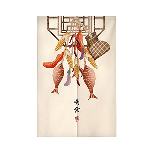 Surwin Chinesischer Stil Japanischer Stil Türvorhang, Japan Noren Raumteiler Tapisseri Leinen Lang Vorhänge Partition Gardinen Tür Vorhang Tapisseri für die Türdekoration (90x200cm,Beige) von Surwin