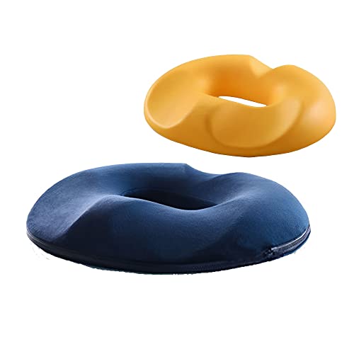 Surwin Donut Kissen Sitzkissen Orthopädisch, 1Pcs Sitzkissen Rund, Sitzkissen Bürostuhl, Hämorrhoiden Sitzkissen, Bequemer Sitzring Steißbein Entlastung für Rücken, Hüfte (1pcs,Blau Gelb-Frauen) von Surwin