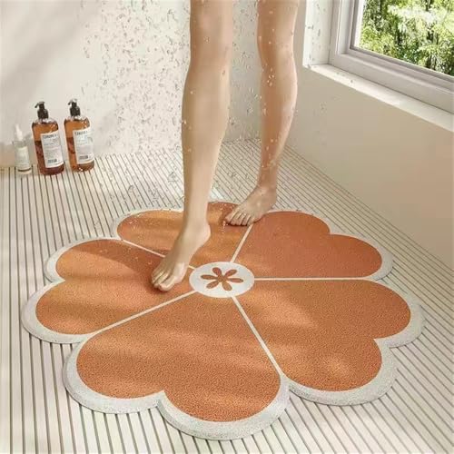 Surwin Duschmatte rutschfest, Blume Weich Komfort Duschmatten, Waschbar PVC-Luffa Badewannenmatte für Nassbereiche, Pflegeleicht Schnell Trocknend rutschfeste Fußmatte (orange Blume,50cm) von Surwin