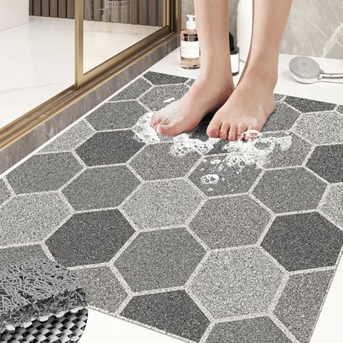 Surwin Duschmatte rutschfest, Kachel-Muster Duschmatten PVC Luffa Badewannenmatte für Nassbereiche Pflegeleicht Schnell rutschfeste Trocknend Fußmatte (Hellgrau,80x120cm) von Surwin