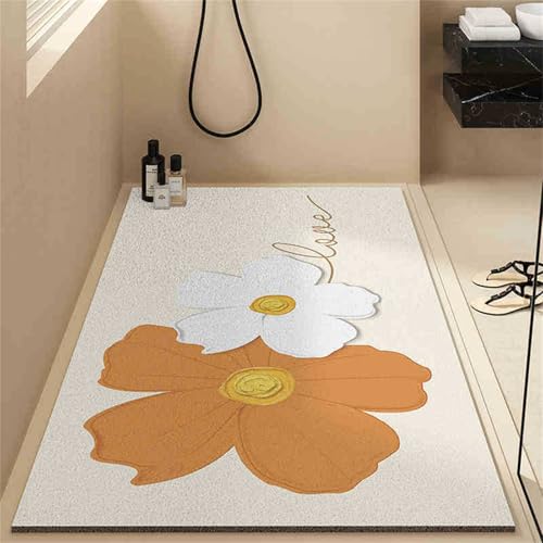 Surwin Duschmatte rutschfest, Mode Netter Stil Weich Komfort Duschmatten, Waschbar PVC-Luffa Badewannenmatte, Pflegeleicht Schnell Trocknend rutschfeste Fußmatte (Gänseblümchen,90x90cm) von Surwin