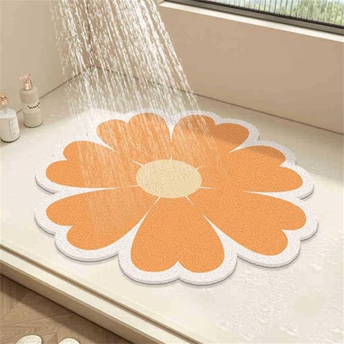 Surwin Duschmatte rutschfest, Waschbar Duschmatten, Blütenform Weich Komfort PVC-Luffa Badewannenmatte, Pflegeleicht Schnell Trocknend Fußmatte für Nassbereiche (Orange,Φ 60 cm) von Surwin