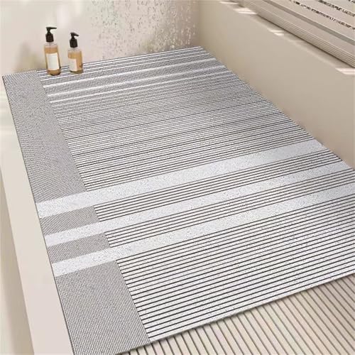 Surwin Duschmatte rutschfest, Waschbar Duschmatten, Geometrie Drucke Weich Komfort PVC-Luffa Badewannenmatte, Pflegeleicht Schnell Trocknend Fußmatte für Nassbereiche (Grau,45X70cm) von Surwin
