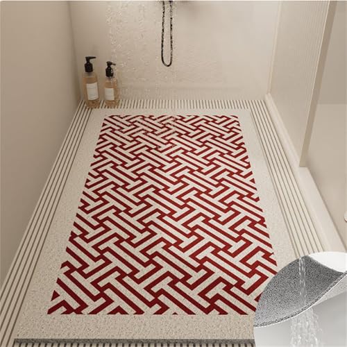 Surwin Duschmatte rutschfest, Waschbar Duschmatten, Weich Komfort PVC-Luffa Badewannenmatte, Pflegeleicht Schnell Trocknend rutschfeste Fußmatte für Nassbereiche (Rot,80x120cm) von Surwin