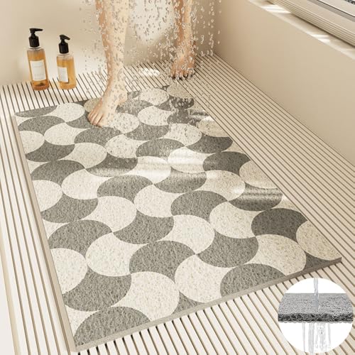 Surwin Duschmatte rutschfest, Weich Komfort Duschmatten, Moderner Stil Waschbar PVC-Luffa Badewannenmatte für Nassbereiche Pflegeleicht Schnell Trocknend rutschfeste (80x120cm,Grau gewellt) von Surwin