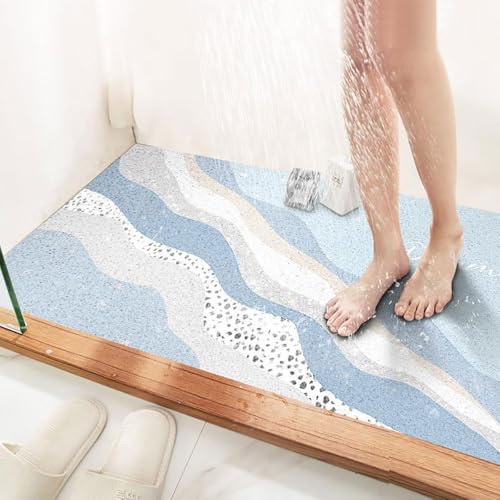 Surwin Duschmatte rutschfest, Weich Komfort Duschmatten PVC Luffa Badewannenmatte für Nassbereiche Pflegeleicht Schnell Trocknend rutschfeste Fußmatte, Ozean-Muster (Wellen,40x60cm) von Surwin