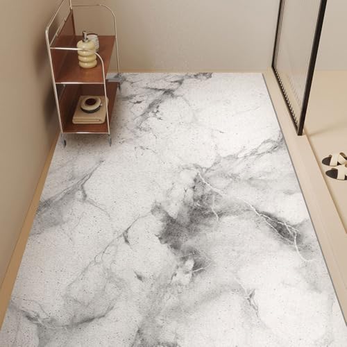 Surwin Duschmatte rutschfest Duschmatten, Marmor PVC Luffa Badewannenmatte für Nassbereiche Pflegeleicht Schnell rutschfeste Trocknend Fußmatte (Weiß 2,60x120cm) von Surwin
