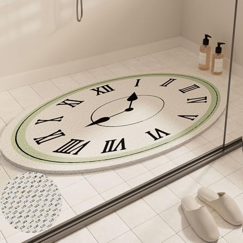 Surwin Duschmatte rutschfest Duschmatten, Ovale Uhr PVC Luffa Badewannenmatte für Nassbereiche Pflegeleicht Schnell rutschfeste Trocknend Fußmatte (Grün,50x80cm) von Surwin