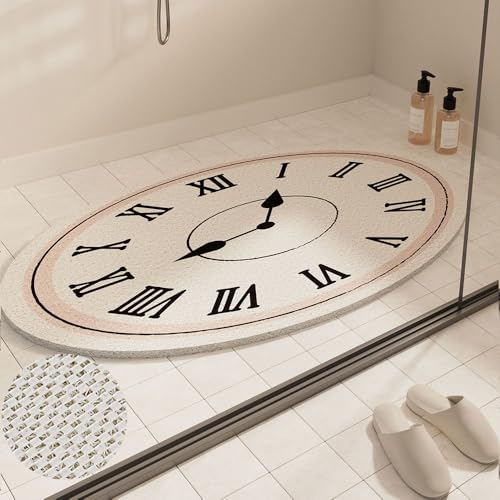Surwin Duschmatte rutschfest Duschmatten, Ovale Uhr PVC Luffa Badewannenmatte für Nassbereiche Pflegeleicht Schnell rutschfeste Trocknend Fußmatte (Rosa,50x80cm) von Surwin