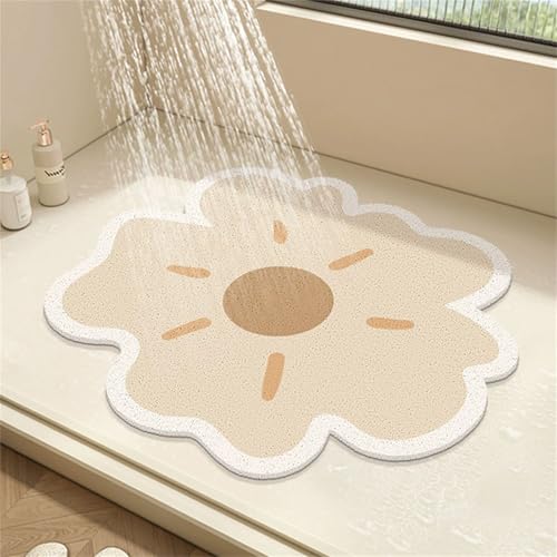 Surwin Duschmatte rutschfest PVC, Blume Blütenblatt Form Luffa Badematte Massage Duschmatten mit Ablaufloch, Weich Komfort Schnelltrocknend Badewannenmatte Antirutschmatte (Beige,70x70cm) von Surwin