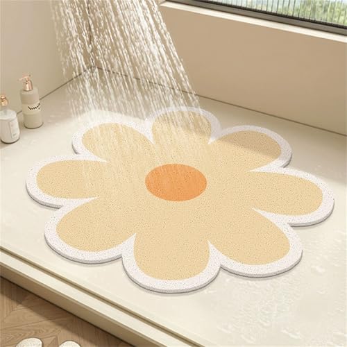 Surwin Duschmatte rutschfest PVC, Blume Blütenblatt Form Luffa Badematte Massage Duschmatten mit Ablaufloch, Weich Komfort Schnelltrocknend Badewannenmatte Antirutschmatte (Blassgelb,60x60cm) von Surwin