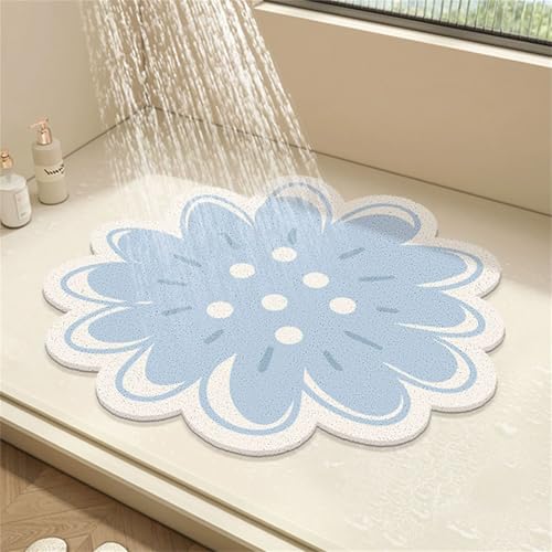 Surwin Duschmatte rutschfest PVC, Blume Blütenblatt Form Luffa Badematte Massage Duschmatten mit Ablaufloch, Weich Komfort Schnelltrocknend Badewannenmatte Antirutschmatte (Blau,50x50cm) von Surwin