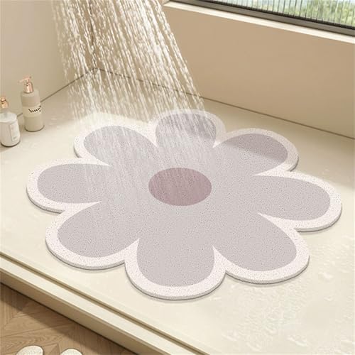 Surwin Duschmatte rutschfest PVC, Blume Blütenblatt Form Luffa Badematte Massage Duschmatten mit Ablaufloch, Weich Komfort Schnelltrocknend Badewannenmatte Antirutschmatte (Grau,50x50cm) von Surwin
