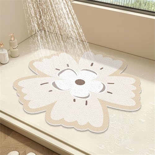 Surwin Duschmatte rutschfest PVC, Blume Blütenblatt Form Luffa Badematte Massage Duschmatten mit Ablaufloch, Weich Komfort Schnelltrocknend Badewannenmatte Antirutschmatte (Khakifarbe,70x70cm) von Surwin