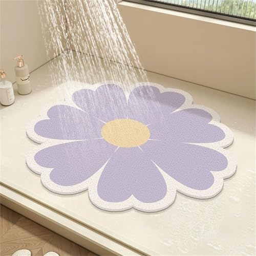 Surwin Duschmatte rutschfest PVC, Blume Blütenblatt Form Luffa Badematte Massage Duschmatten mit Ablaufloch, Weich Komfort Schnelltrocknend Badewannenmatte Antirutschmatte (Lila,50x50cm) von Surwin