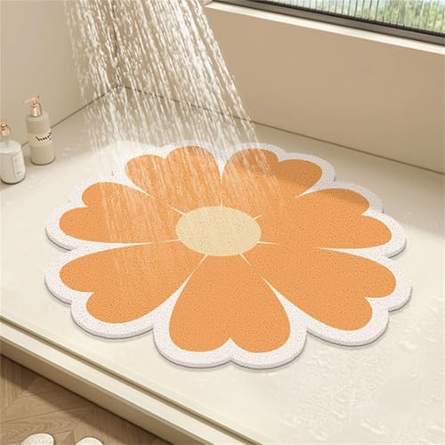 Surwin Duschmatte rutschfest PVC, Blume Blütenblatt Form Luffa Badematte Massage Duschmatten mit Ablaufloch, Weich Komfort Schnelltrocknend Badewannenmatte Antirutschmatte (Orange,100x100cm) von Surwin