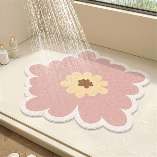 Surwin Duschmatte rutschfest PVC, Blume Blütenblatt Form Luffa Badematte Massage Duschmatten mit Ablaufloch, Weich Komfort Schnelltrocknend Badewannenmatte Antirutschmatte (Rosa,70x70cm) von Surwin