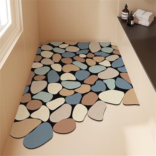 Surwin Duschmatte rutschfest PVC, Kieselsteine Muster Luffa Badematte Schnelltrocknend Massage Duschmatten mit Ablaufloch, Weich Komfort Badewannenmatte Antirutschmatte (Blau + Khaki,30x50cm) von Surwin