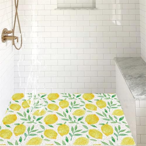 Surwin Duschmatte rutschfest PVC, Luffa Badematte Massage Duschmatten mit Ablaufloch, Weich Komfort Schnelltrocknend Badewannenmatte Antirutschmatte Badewanne Waschbar (Gelb Zitrone,40x60cm) von Surwin