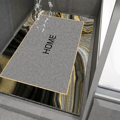 Surwin Duschmatte rutschfest PVC, Marmor Stil Luffa Badematte Massage Duschmatten mit Ablaufloch, Weich Komfort Schnelltrocknend Badewannenmatte Antirutschmatte Waschbar (Gold Marmor,75x100cm) von Surwin