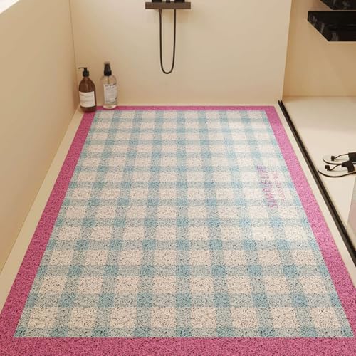 Surwin Duschmatte rutschfest PVC, Plaid Gingham Stil Luffa Badematte Massage Duschmatten mit Ablaufloch, Weich Komfort Schnelltrocknend Badewannenmatte Antirutschmatte Badewanne (Blau,60x90cm) von Surwin