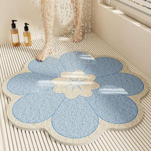 Surwin Duschmatte rutschfest PVC,Blütenblatt Stil Luffa Badematte Massage Duschmatten mit Ablaufloch, Weich Komfort Schnelltrocknend Badewannenmatte Antirutschmatte (Blau,50x50cm) von Surwin