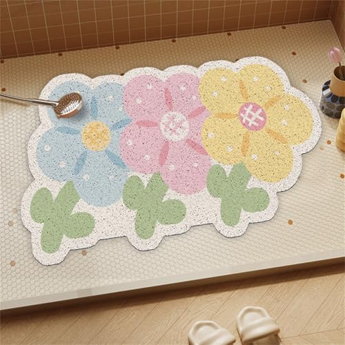 Surwin Duschmatte rutschfest PVC,Blume Muster Luffa Badematte Schnelltrocknend Massage Duschmatten mit Ablaufloch, Weich Komfort Badewannenmatte Antirutschmatte (Blume,30x50cm) von Surwin
