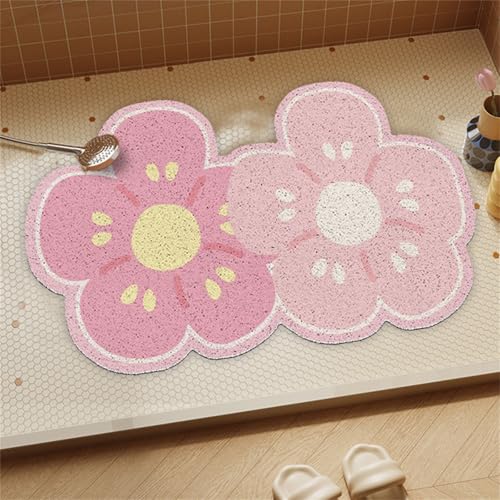 Surwin Duschmatte rutschfest PVC,Blume Muster Luffa Badematte Schnelltrocknend Massage Duschmatten mit Ablaufloch, Weich Komfort Badewannenmatte Antirutschmatte (Rosa Blütenblatt,50x80cm) von Surwin
